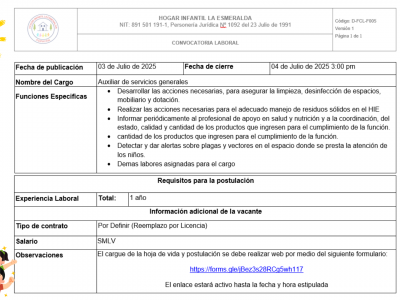 Convocatoria Aux Servicios Generales